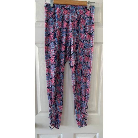 Simply Southern Pineapple Hibiscus Print Leggings- Size OS - Picture 1 of 6